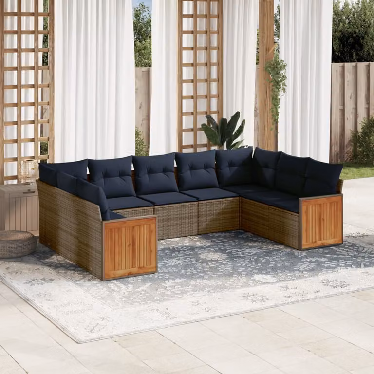 Set di divani da giardino vidaXL in polyrattan grigio con cuscini, design moderno a forma di L con struttura in metallo e coperture rimovibili