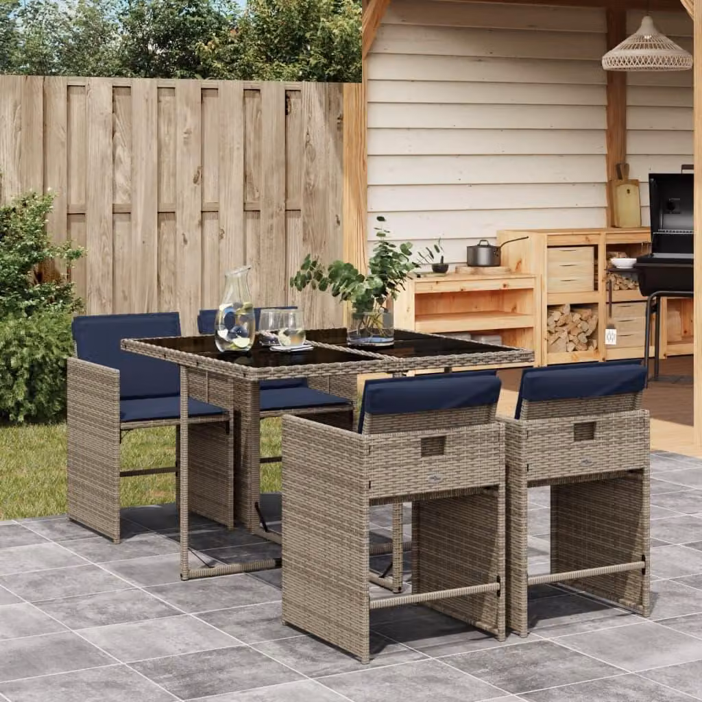Maison Exclusive - Set da pranzo da giardino da 5 pezzi con cuscini, grigio, polyrattan