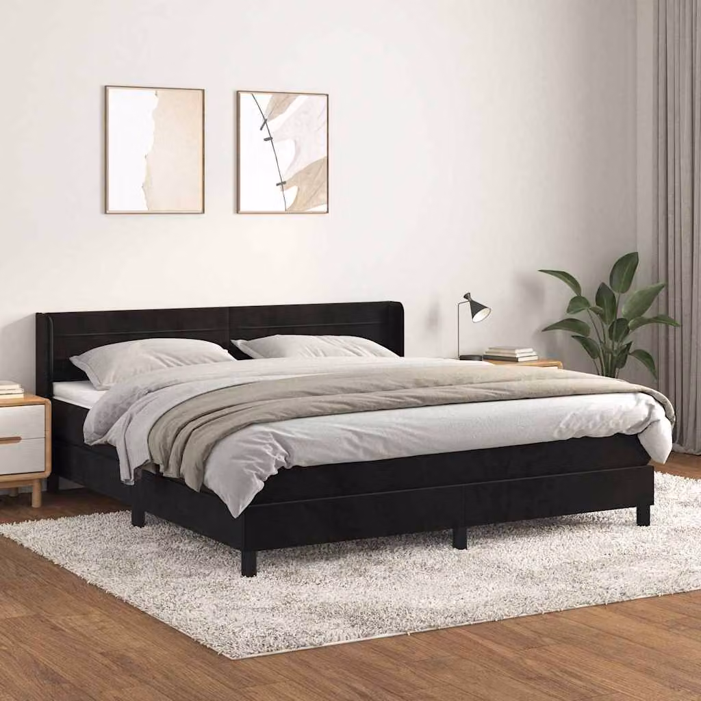 vidaXL Giroletto a Molle con Materasso in Velluto Nero L/P/H: 180 x 200 x 88 cm – 1