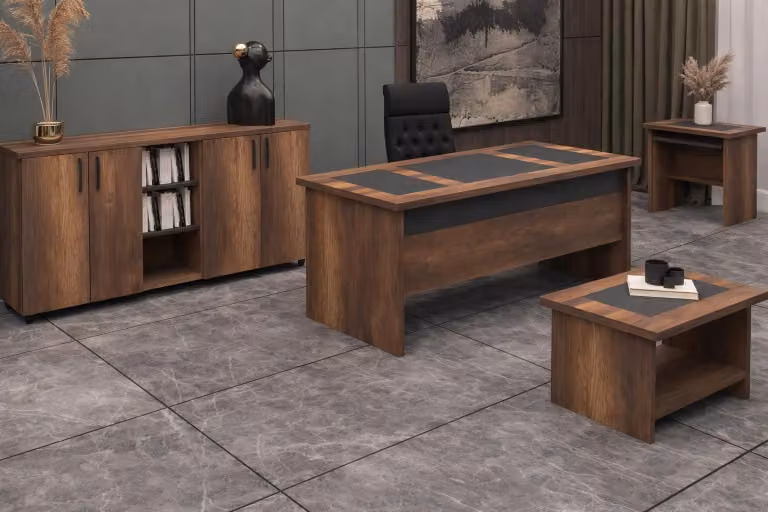 Set da studio, design moderno, colore marrone e nero, struttura in legno
