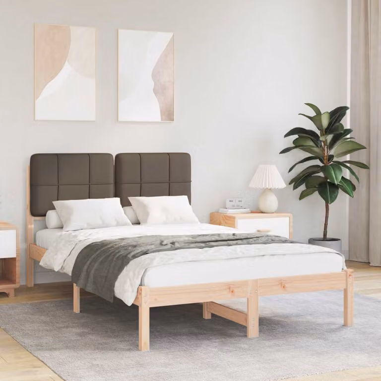 Letto con testiera rivestita vidaXL in pino massello color talpa L/P/H: 120 x 200 cm