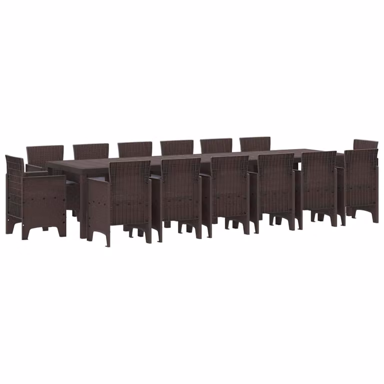vidaXL Set da Pranzo per Giardino 15 pz Marrone Rattan Polt