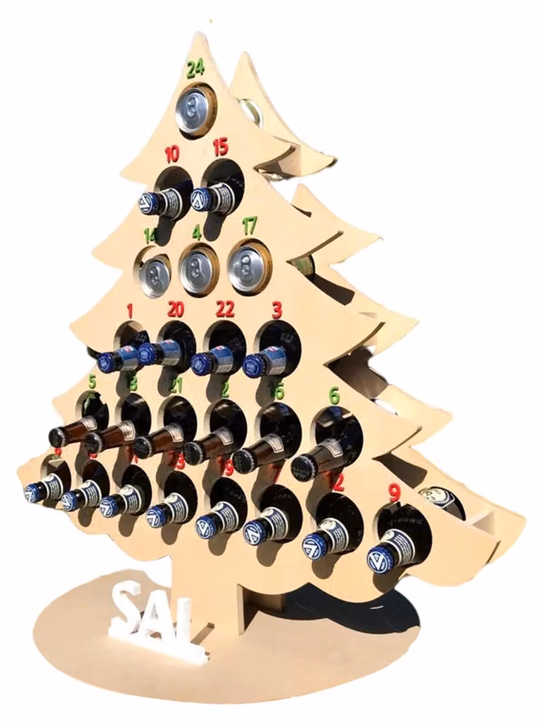 Calendario dell'Avvento natalizio, conto alla rovescia, 24 alberelli in legno, mini portabottiglie, portabottiglie da vino, decorazioni, regali