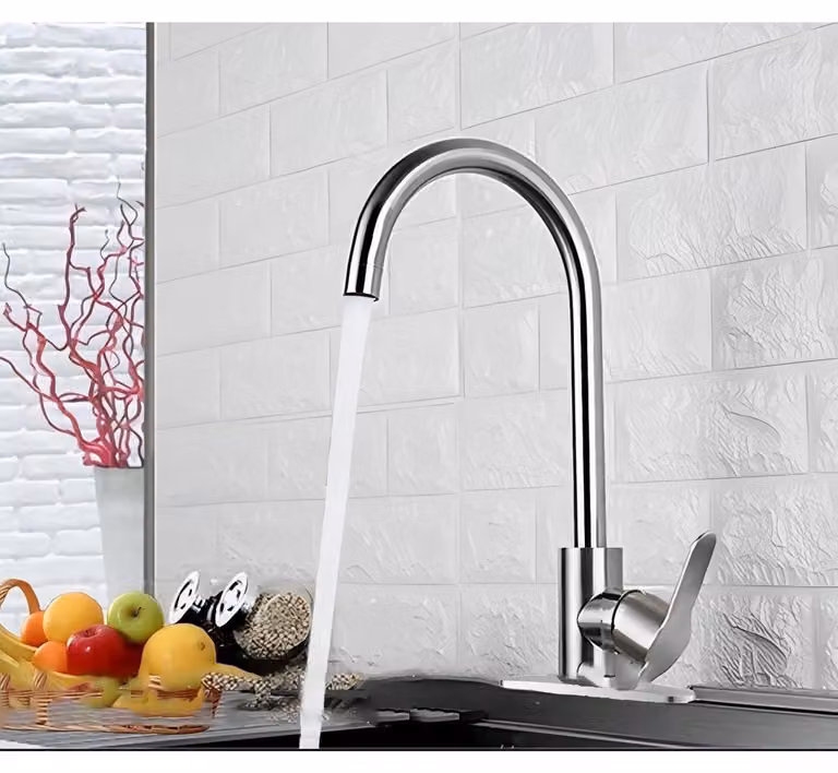 Miscelatore per lavello da cucina, acciaio inossidabile, girevole a 360°, per acqua fredda e calda