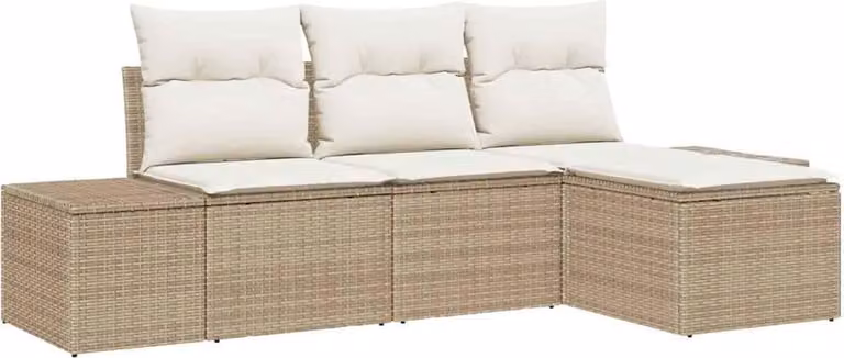 Set Divano da Giardino con cuscino 4 pcs Beige polyrattan
