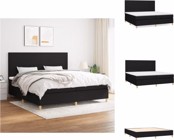 vidaXL Letto a molle con materasso nero 200x200 cm in tessuto - Letti e strutture letto