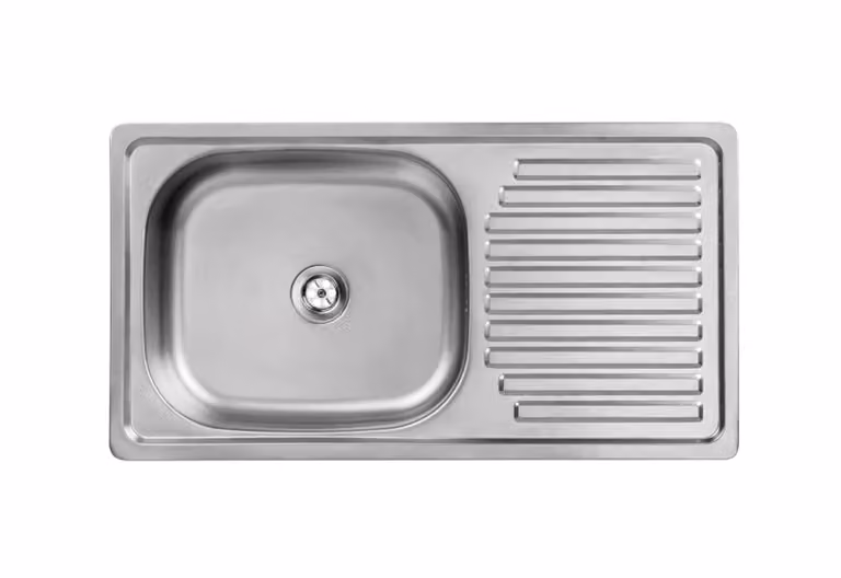 VBChome Lavello in acciaio inox 75 x 40 x 14 cm Acciaio inox liscio Lavello da cucina senza foro per rubinetto Lavello reversibile Gocciolatoio di facile manutenzione Set di scarico Sifone
