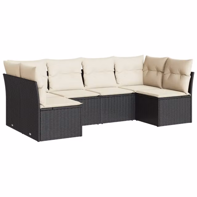 Set Divano da Giardino 6 pz | Set Salotto da Giardino con Cuscini Nero in Polyrattan