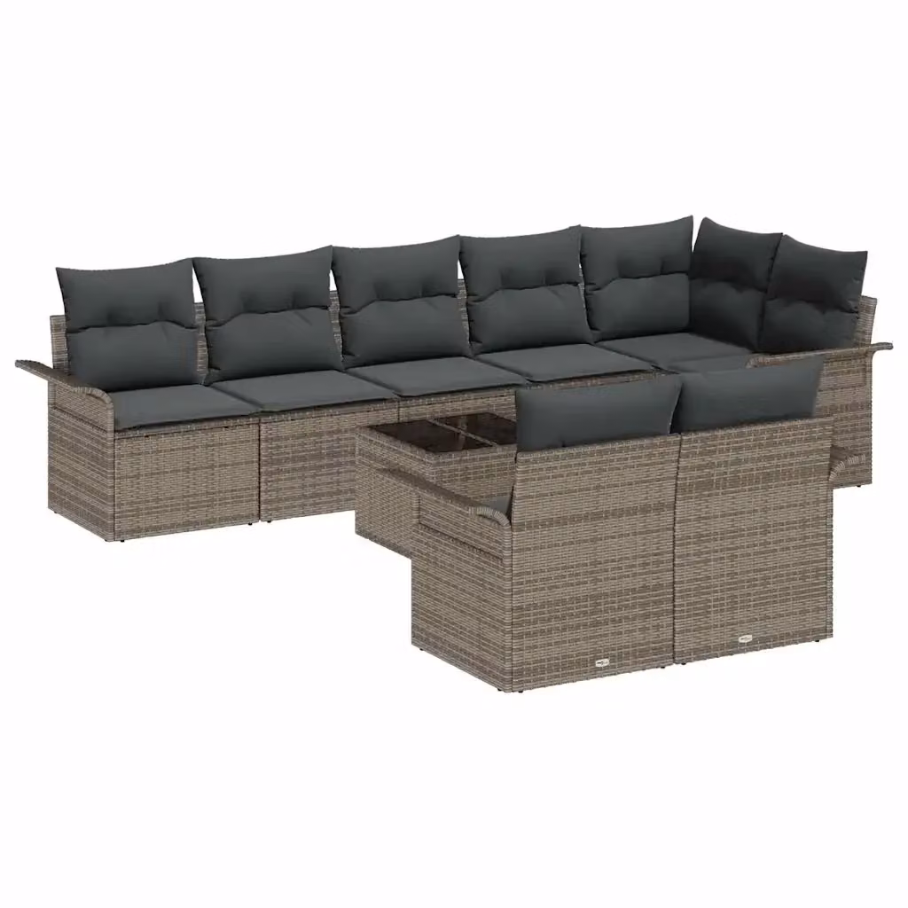 Set Divano da Giardino a L vidaXL 9 pz Grigio con Cuscini e Tavolino in Polyrattan e Metallo – 2