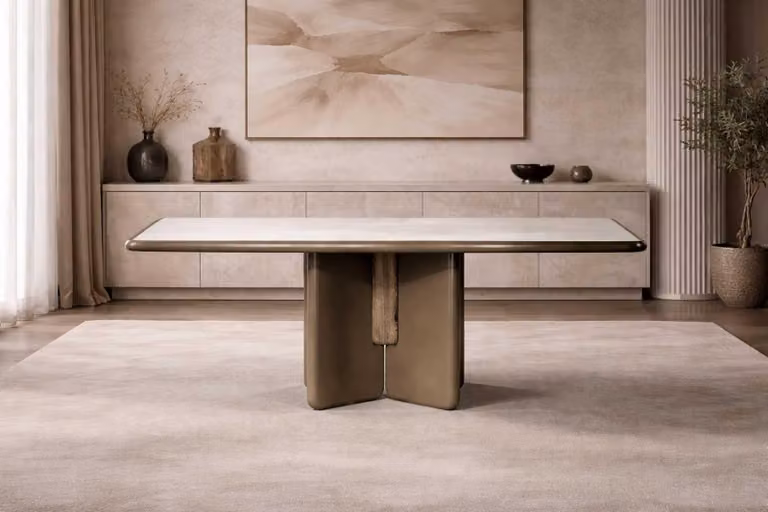 Tavolo da pranzo bianco esclusivo, tavoli da pranzo di design, struttura in metallo
