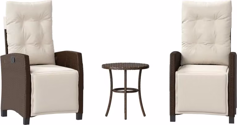 Set Bistrò 3 pz con Cuscini Marrone in Polyrattan