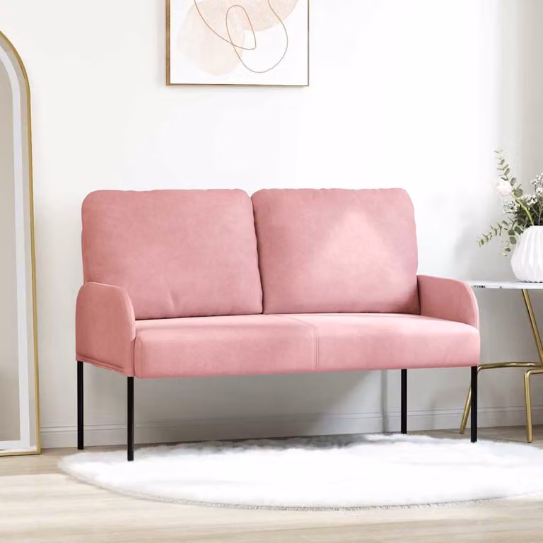 Divano moderno vidaXL in tessuto rosa con cuscini, L: 115 cm, P: 80 cm, H: 56 cm