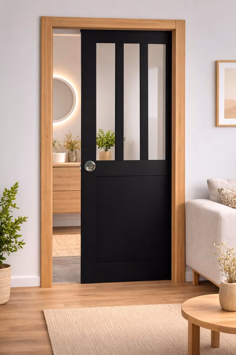 Porta scorrevole da officina nera H204 x L73 cm, con incasso, kit finitura Gd Menuserie