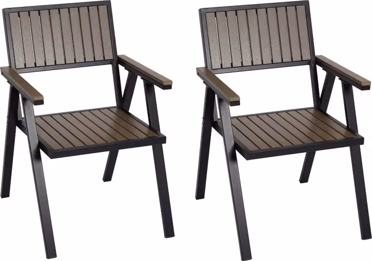 set di 2 sedie da giardino HWC-J95, sedia da balcone Sedia, rivestimento per esterni, struttura in alluminio effetto legno ~ nero, grigio