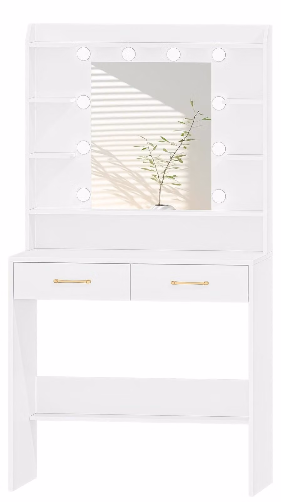 Tavolino da trucco - Specchiera da trucco - Comodino da trucco - Tavolino da trucco - Comodino - Bianco - Illuminazione regolabile - 40x80x149 cm