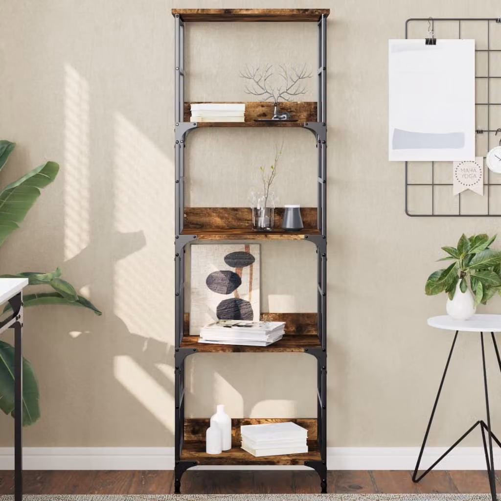 Libreria vidaXL in stile industriale in legno e metallo, colore rovere fumo, L 50 cm x P 33 cm x H 153 cm