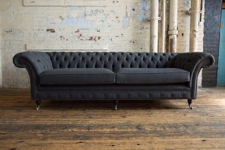 XXL Sofa 4 Sitzer Couch Chesterfield Polster Sitz Garnitur Leder Schwarz