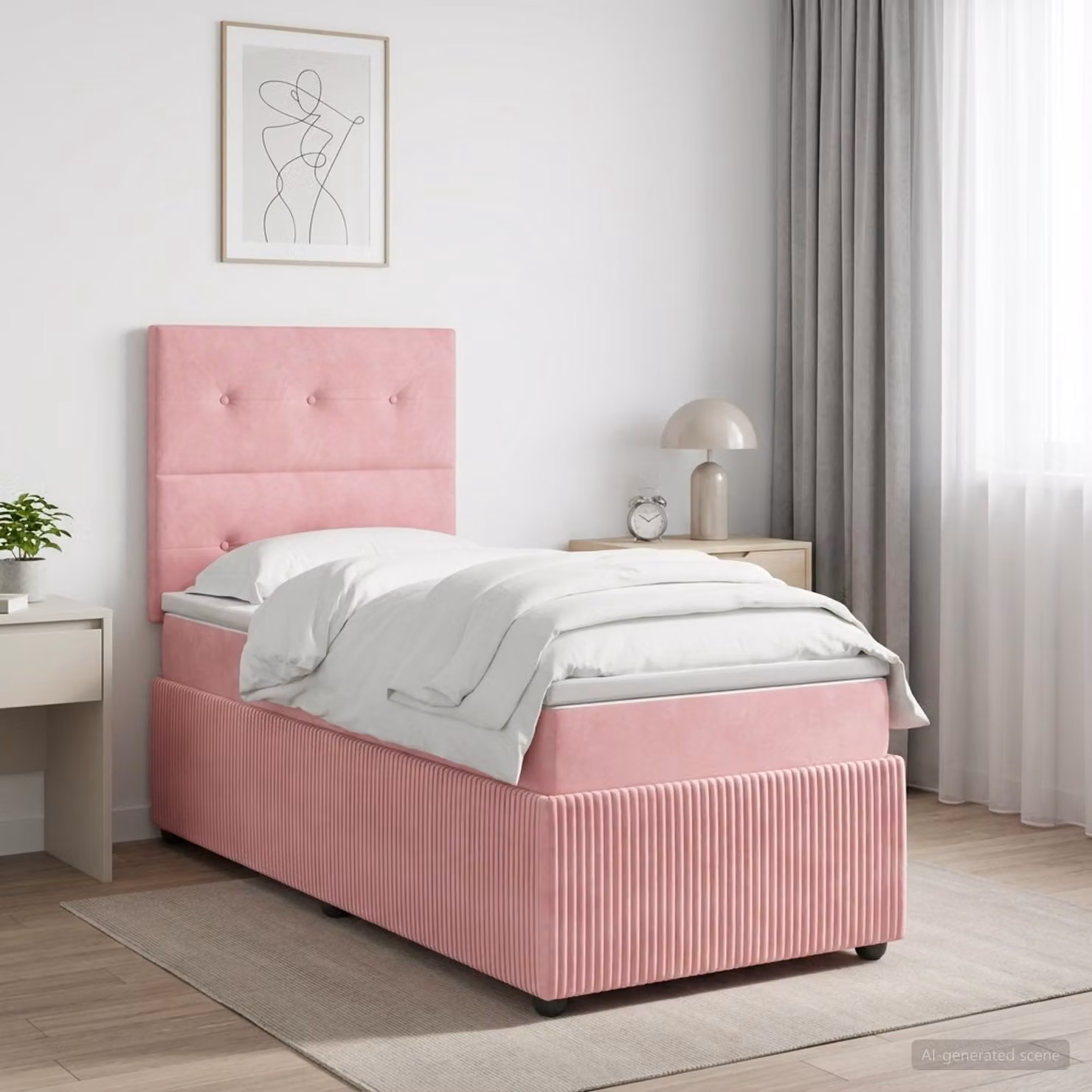 Letto Box Spring vidaXL in Velluto Rosa con Materasso Ibrido e Illuminazione LED, L/P: 100 x 200 cm