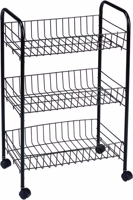 Carrello da cucina moderno King Collection in metallo nero opaco con 3 ripiani e ruote L/P/H: 40 x 26 x 62 cm