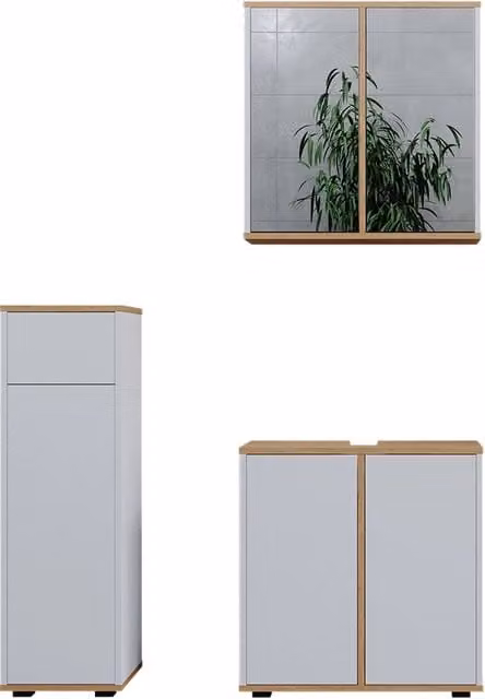 Set mobili bagno Didi Bianco/Rovere artigianale 3 pezzi Vicco