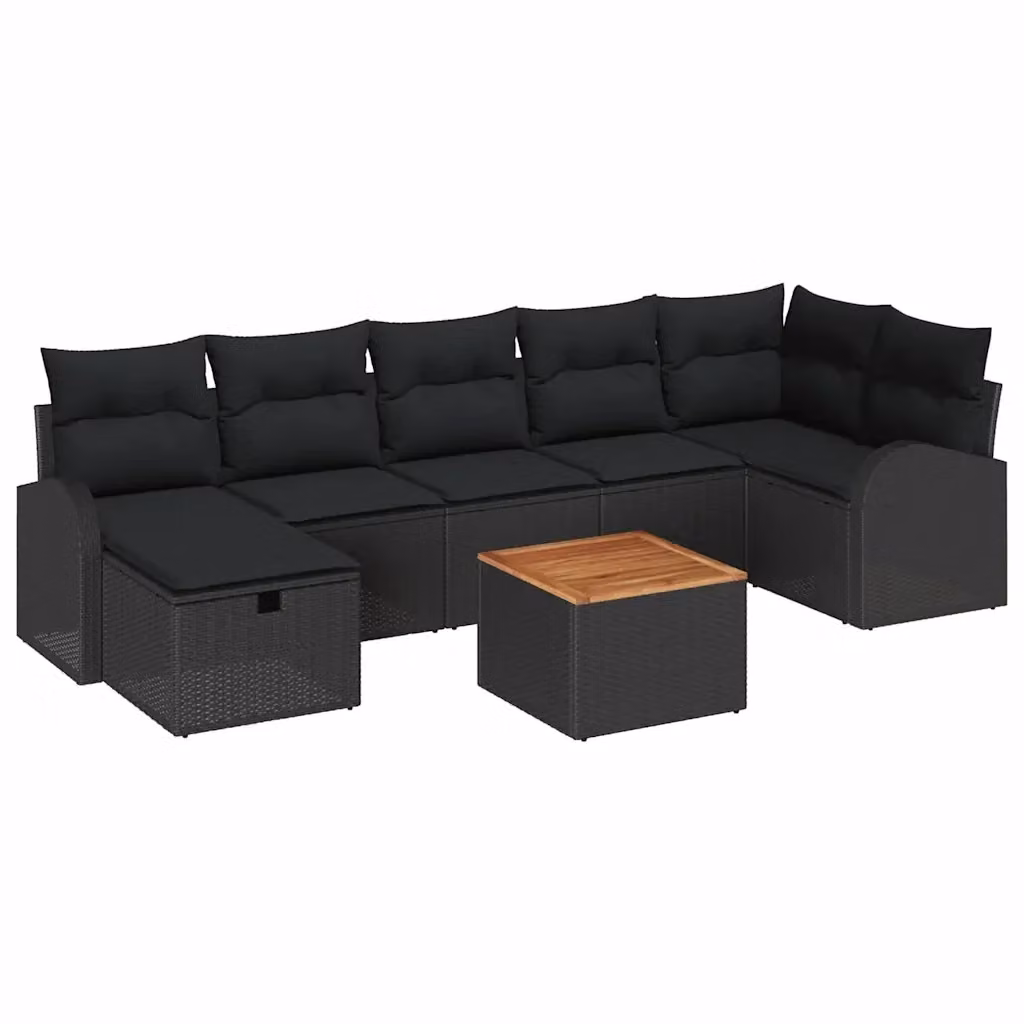 Set Divano da Giardino a L vidaXL in Polyrattan Nero con Cuscini e Tavolino da Esterno – 2