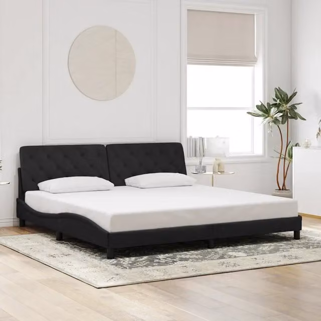 Giroletto vidaXL in velluto nero con doghe in legno e cassetti L/P/H: 205 x 200 x 74,5 cm