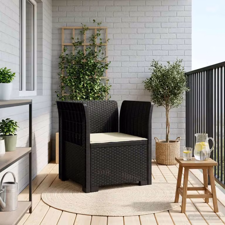 Poltrona a 1 Posto con Cuscino vidaXL in Effetto Rattan Antracite per Giardino e Terrazzo