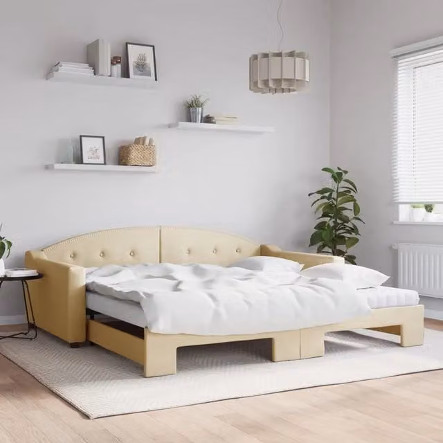 Divano Letto Estraibile vidaXL in Tessuto Beige con Cassetto per Camera da Letto e Soggiorno L/P: 100 x 200 cm – 1