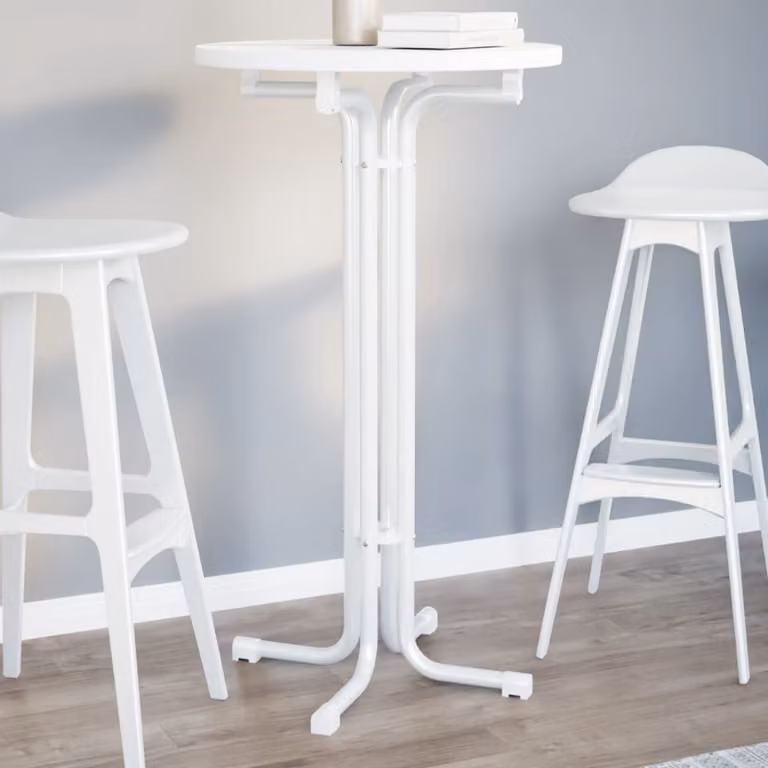 vidaXL Tavolo da Bar Moderno Bianco con Piano Rotondo in Legno e Struttura in Metallo Ø60 x H110 cm