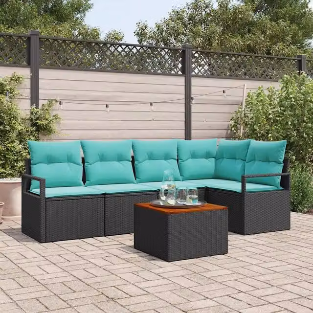 Set Divano da Giardino 6 pz Nero polyrattan 3347711