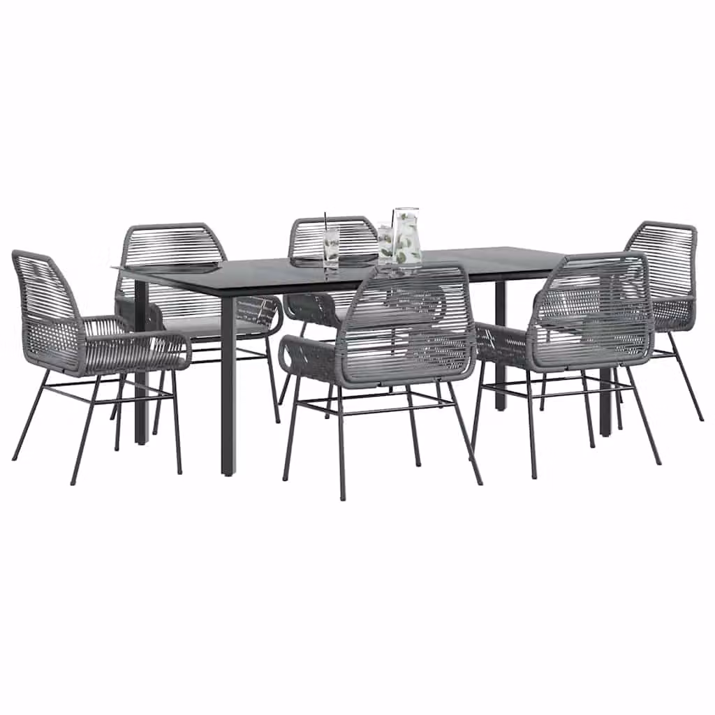 Set da pranzo da giardino vidaXL in polyrattan con tavolo in vetro e 7 pezzi, grigio e nero