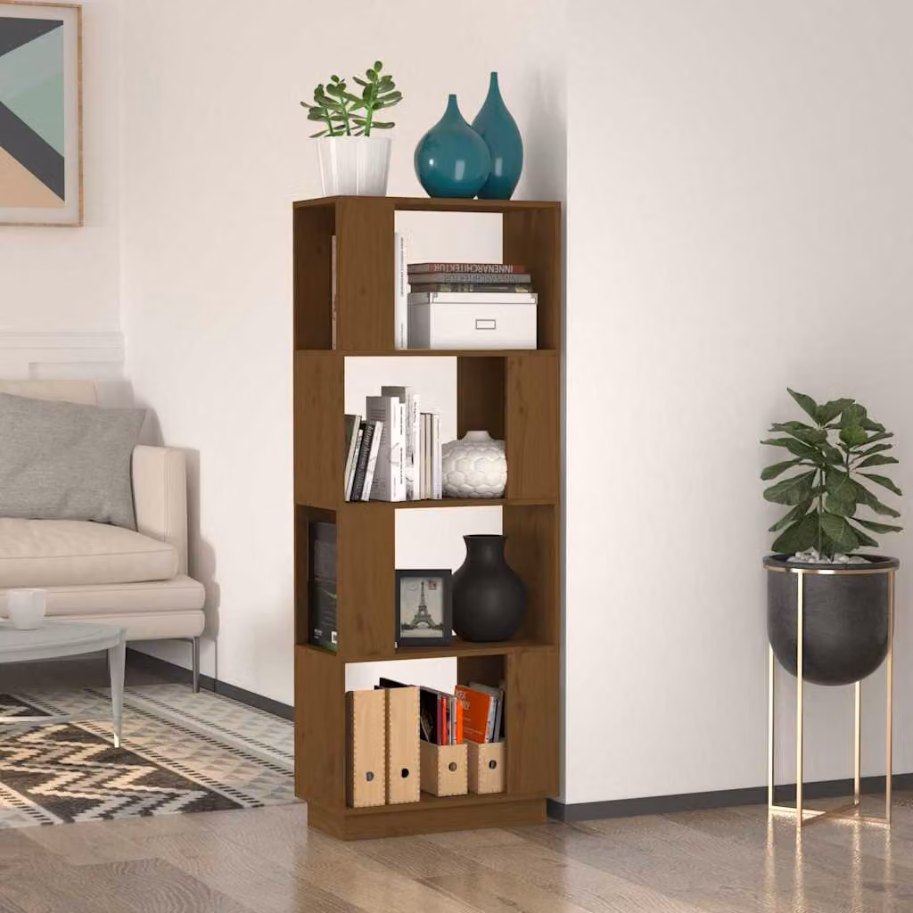 Libreria/Divisorio vidaXL in Massello di Pino, Colore Ambrato, L 51 cm x P 25 cm x H 132 cm