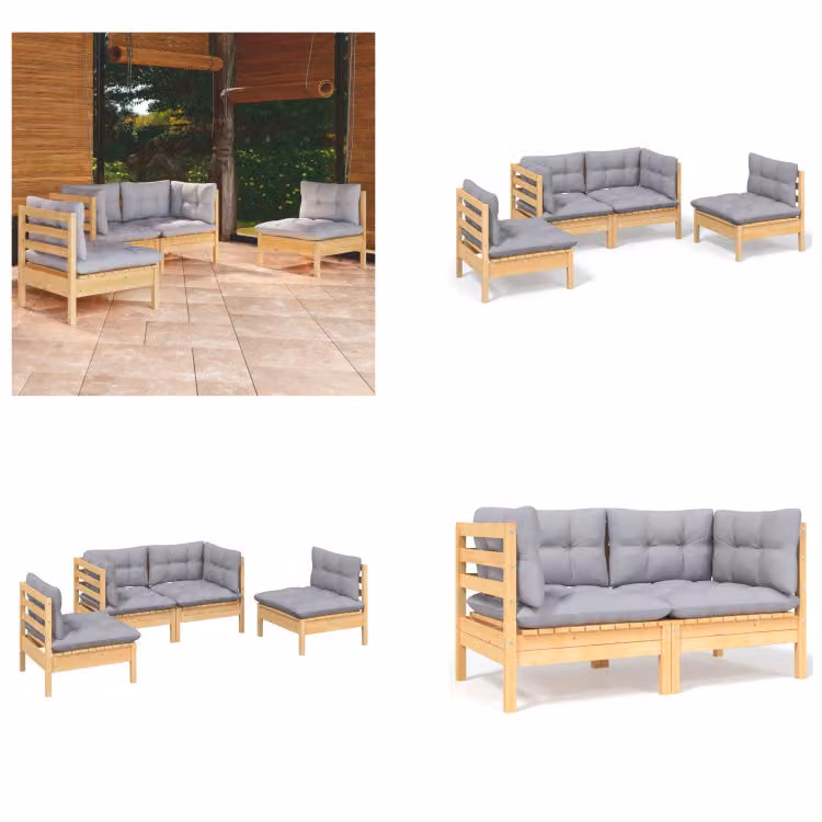 vidaXL set salotto da giardino 4 pezzi con cuscini grigi in pino massiccio - Set salotto da giardino - Set salotto da giardino - Set mobili da giardino - Set mobili da giardino