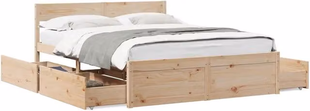 Letto matrimoniale | Letto per adulti | Letto senza Materasso 150x200 cm in Legno Massello di Pino