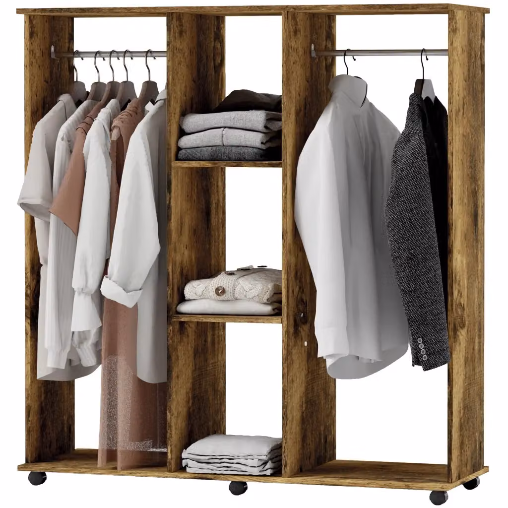 Armadio con ante scorrevoli Minimal marrone con appendiabiti e ripiani interni L: 120 cm, P: 40 cm, H: 128 cm – 2