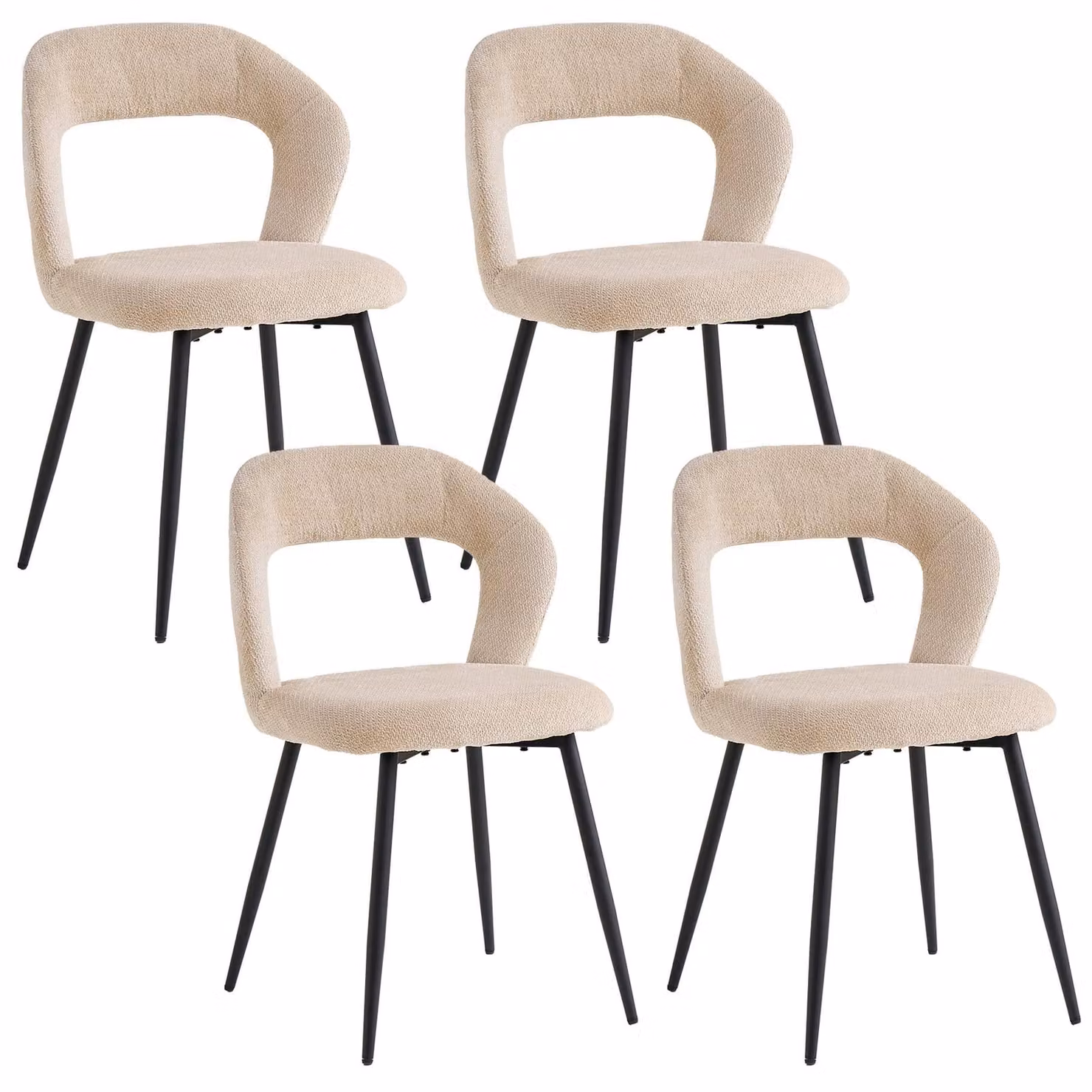 Set di 4 sedie da pranzo - Sedie da pranzo moderne - Imbottite - Tessuto di lino - Gambe in metallo - Da montare - Colore kaki