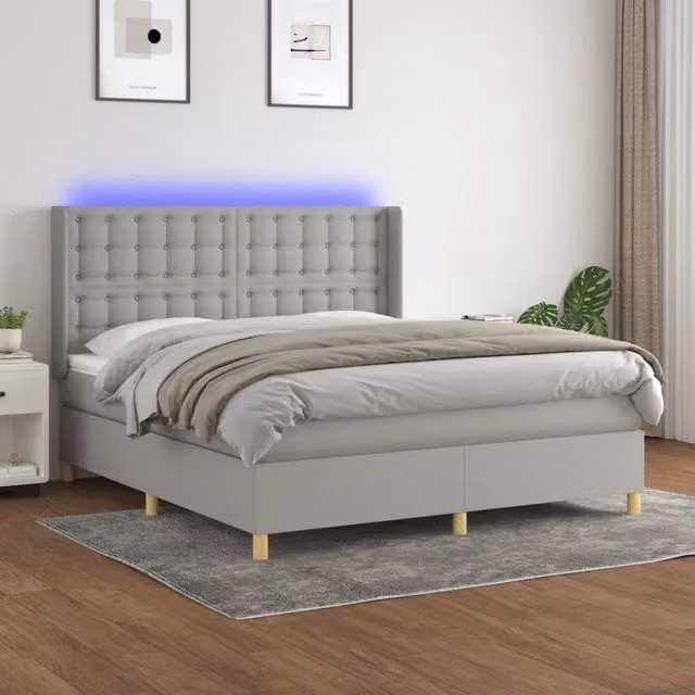 Letto a Molle con Illuminazione LED e Porte USB vidaXL, Grigio, L/P/H: 160 x 200 x 31 cm