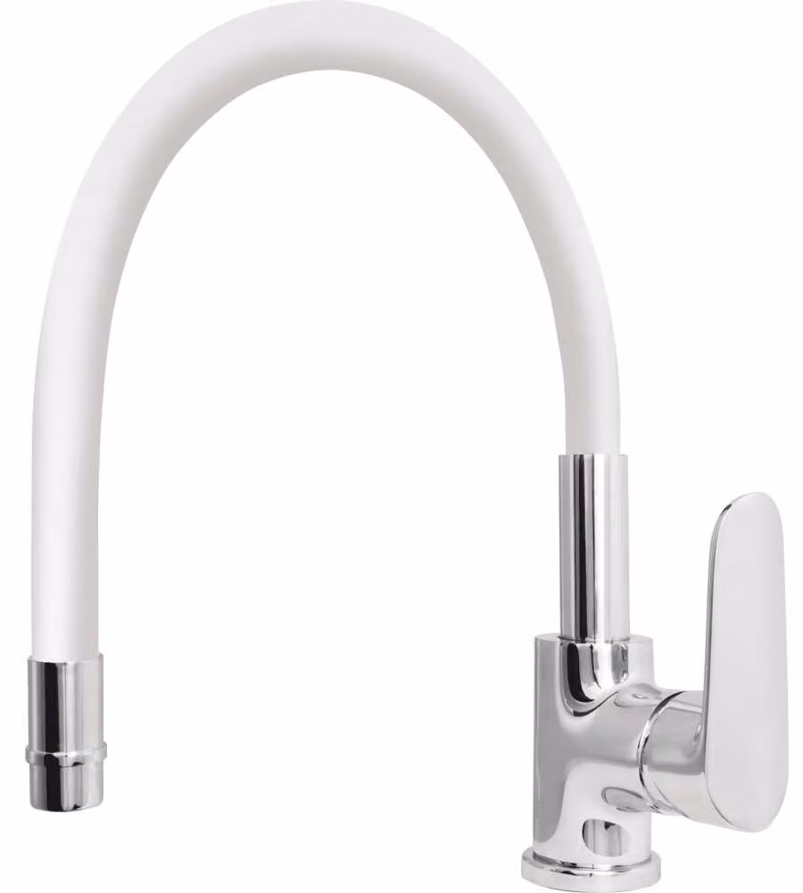 IDRO BRIC Miscelatore Monocomando Lavello Canna Alta Cromato Bianco 40 cm