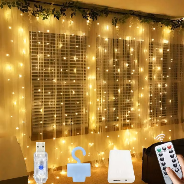 Tenda luminosa a LED, 3x3 metri, luce bianca calda - 300 LED - Illuminazione per feste
