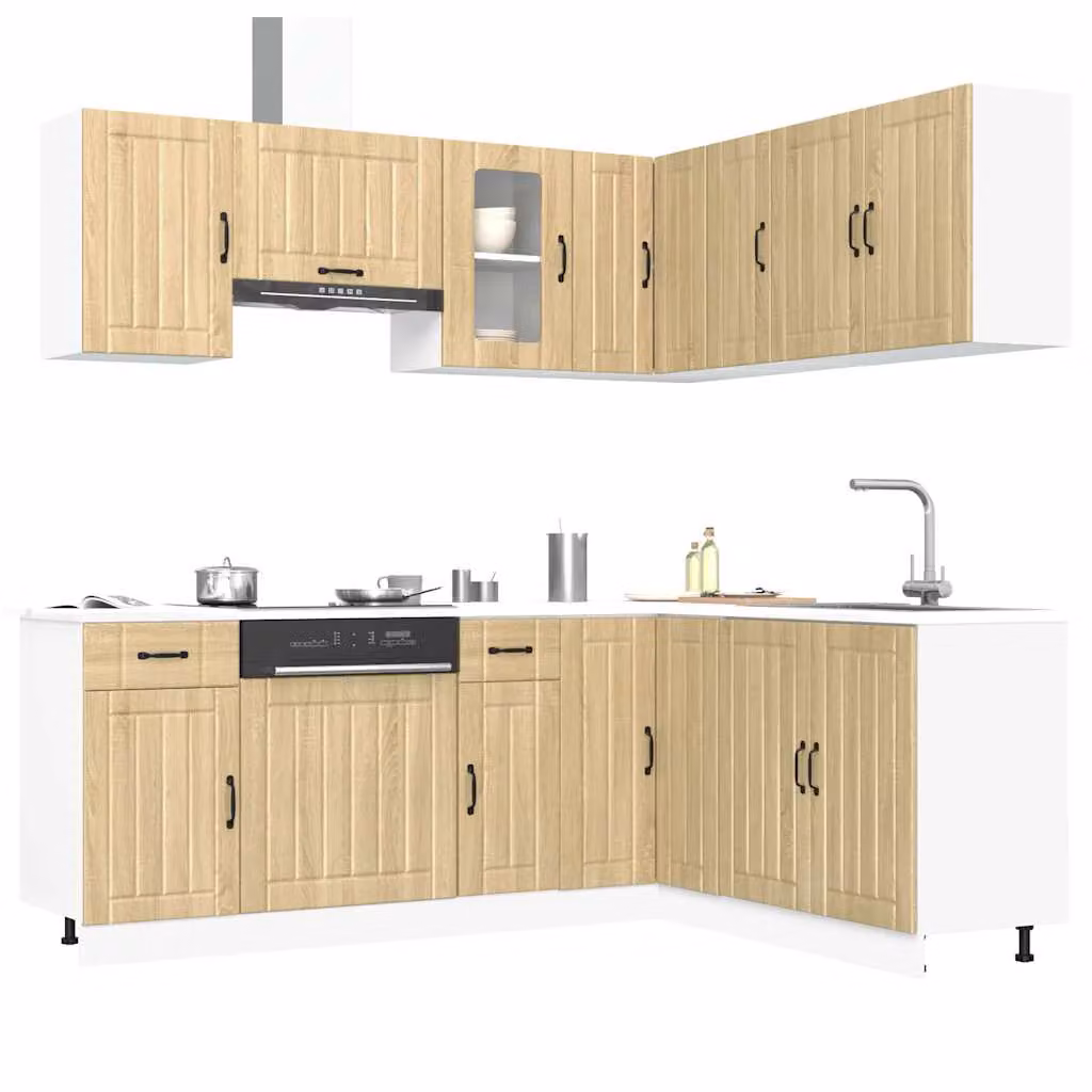 Set di mobili da cucina moderno vidaXL Lucca composto da 11 pezzi in truciolato con finitura rovere sonoma, bianco e marrone