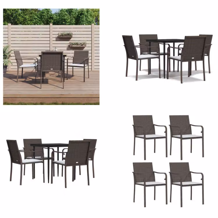 vidaXL Set da pranzo da giardino 5 pezzi con cuscini in polirattan e acciaio - Set da pranzo da giardino - Set da pranzo da giardino - Set da pranzo da esterno