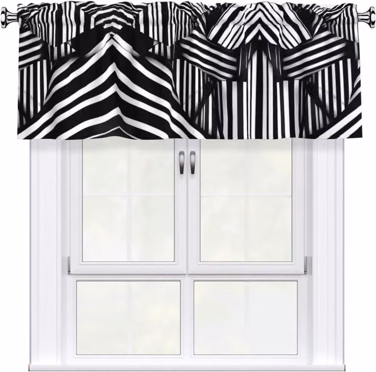 Tenda a pannello bianco e nero con motivo geometrico a linee, dimensioni 137,2 x 45,7 cm, facile da installare, ideale per decorare finestre in cucine, camere da letto e altri ambienti