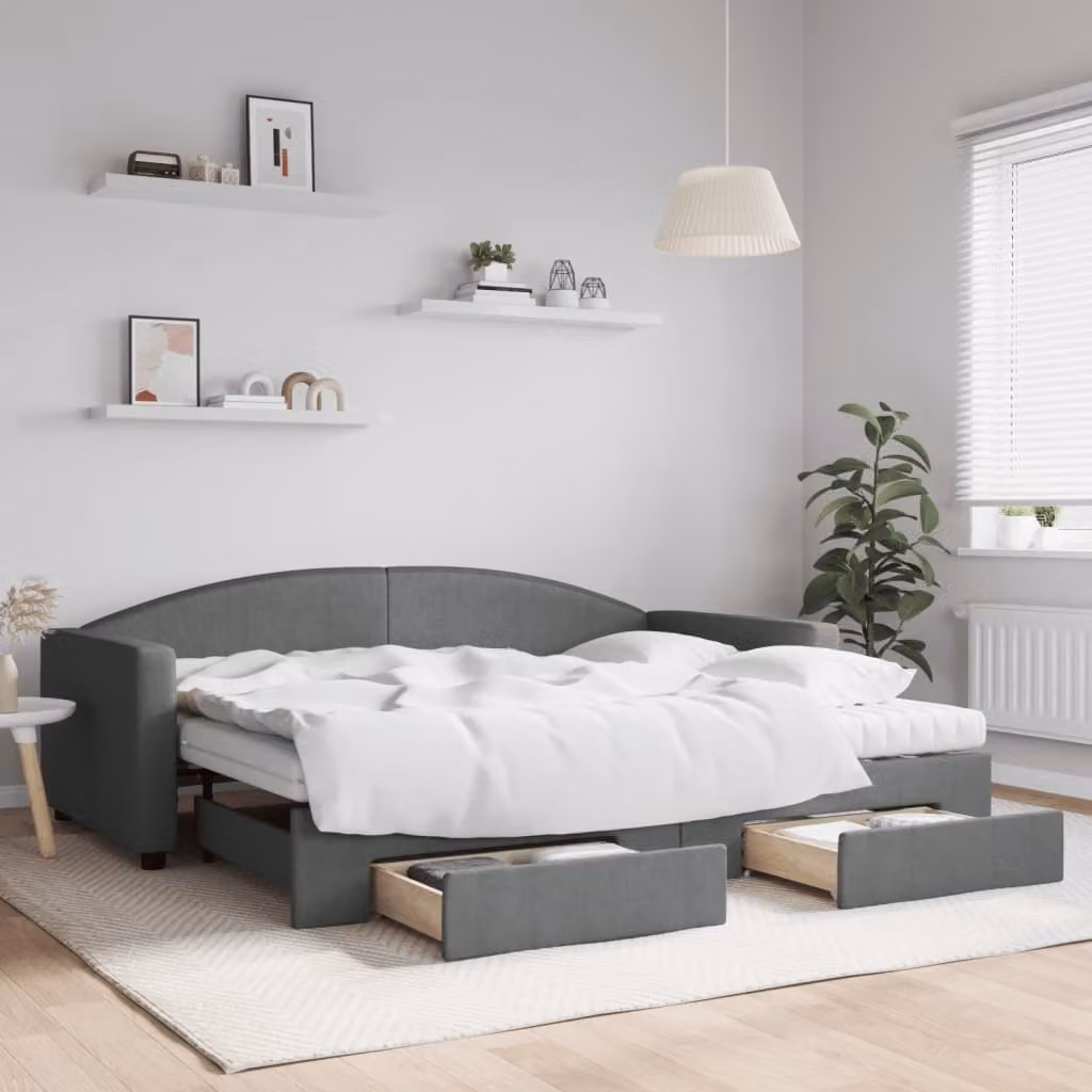 Maison Exclusive - Divano letto estraibile con cassetti, grigio scuro, 90x200 cm, tessuto