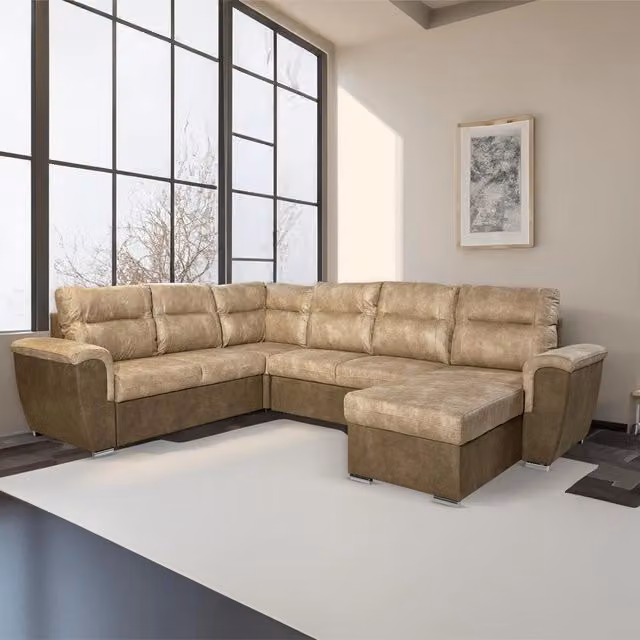 Divano angolare Washington con letto e 2 contenitori beige con funzione d'uso sinistra – 1
