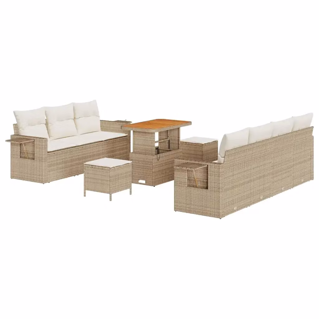 Set Divano da Giardino vidaXL 10 Pezzi Beige con Cuscini e Tavolino in Polyrattan e Acciaio – 2