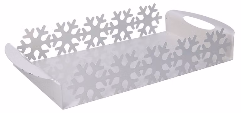 Vassoio in Metallo fiocco neve bianco rettangolare cm 41x20xh6,5