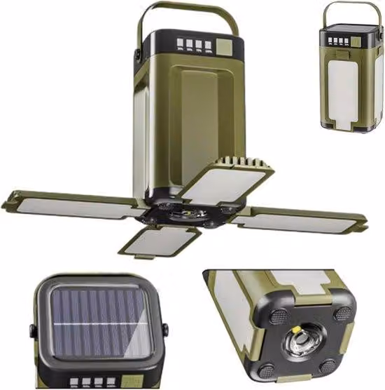 Torcia portatile - Torce portatili - Torcia LED pieghevole per campeggio e uso esterno - Lampada da campeggio ricaricabile a energia solare - 6 modalità di illuminazione - Ideale per campeggio, escursioni, uso in tenda e situazioni di emergenza