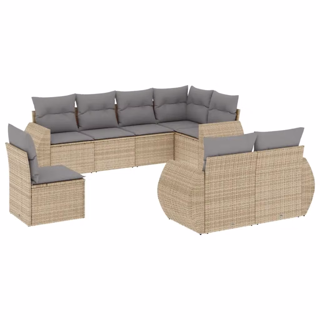 vidaXL Set Divano da Giardino 8 pz a L in Polyrattan con Cuscini Beige e Grigio – 2