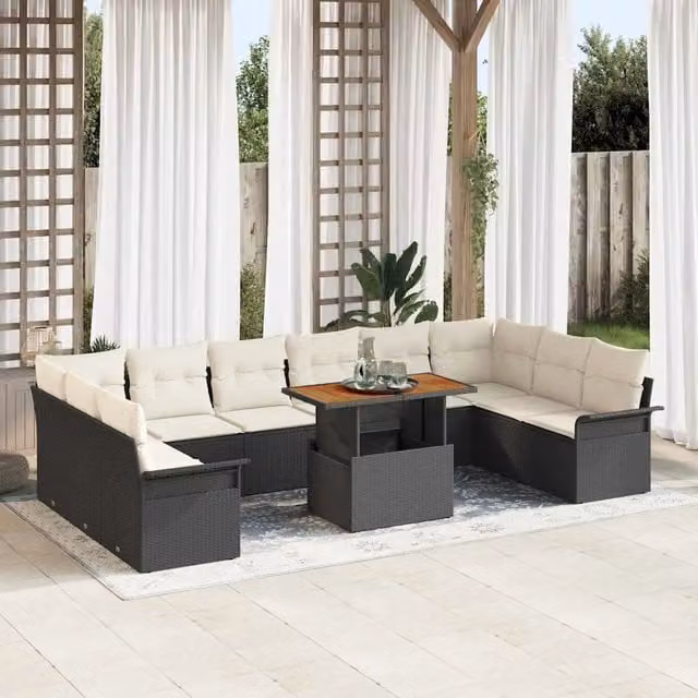 Set Divano da Giardino 9 pz Nero Poly Rattan 3358119