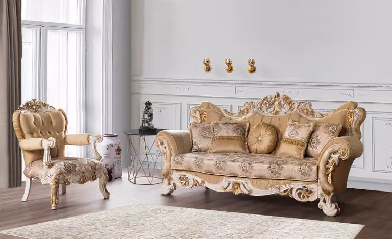 Luxus Sofa Beige Sofagarnitur Sofas Sessel 3+1 Sitzer Stoff Design